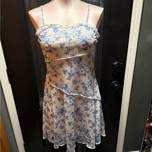 Floral Blue and White Spaghetti Strap Dress